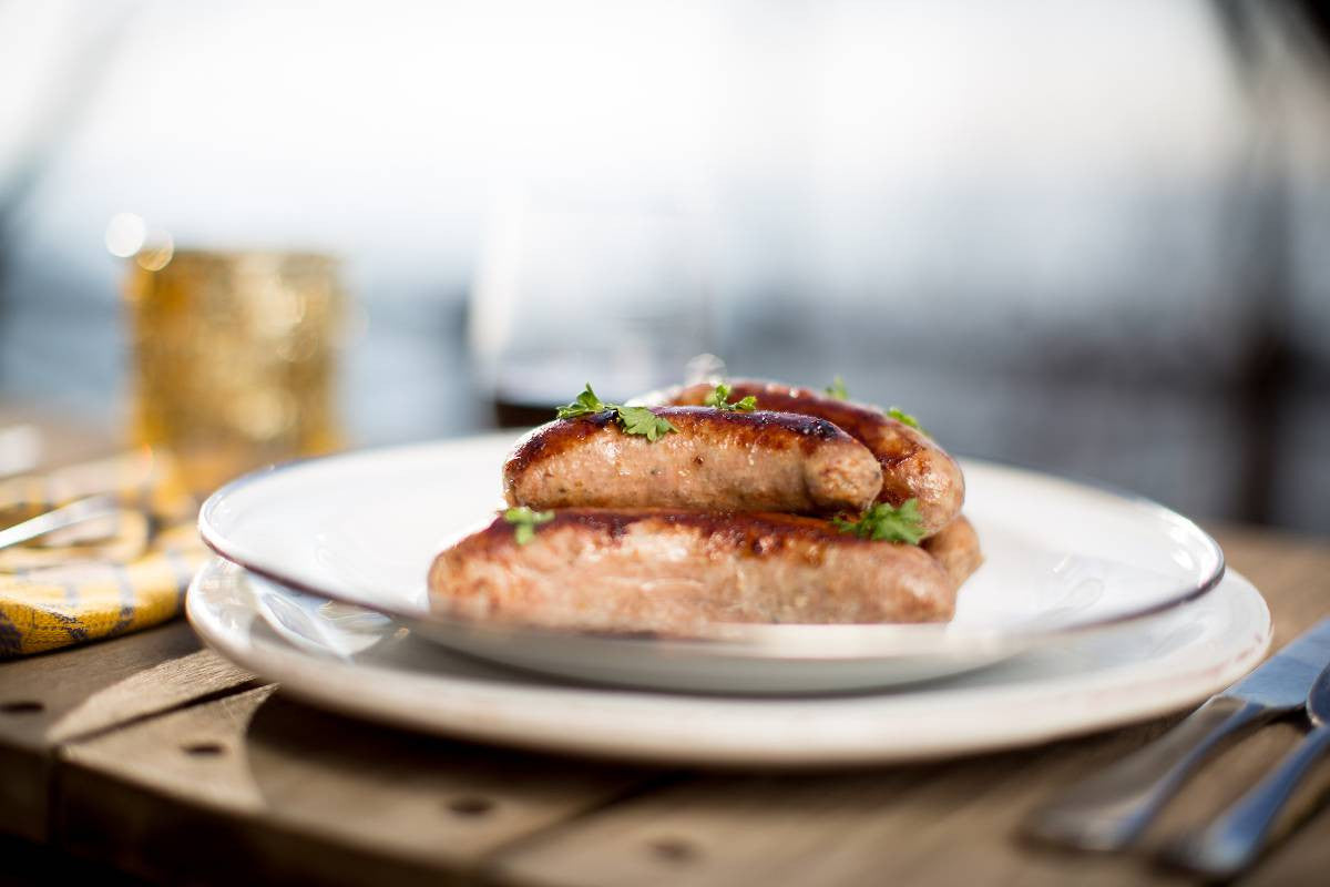 Side view of our drug free bratwurst